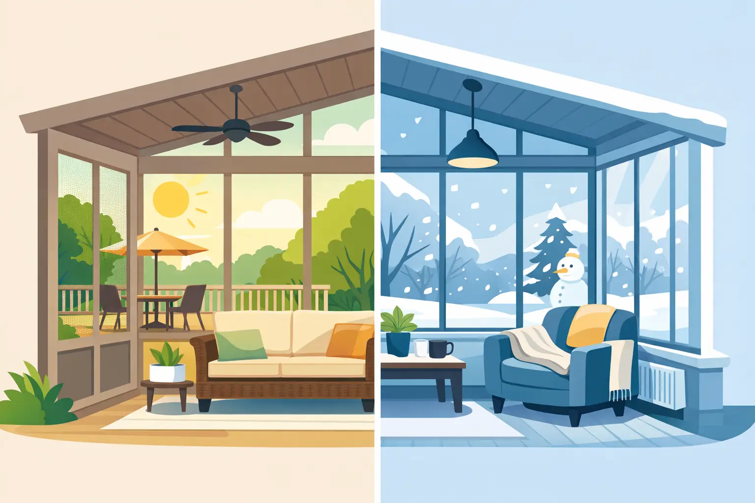 Three Season vs Four Season Sunroom Three Season vs Four Season Sunroom